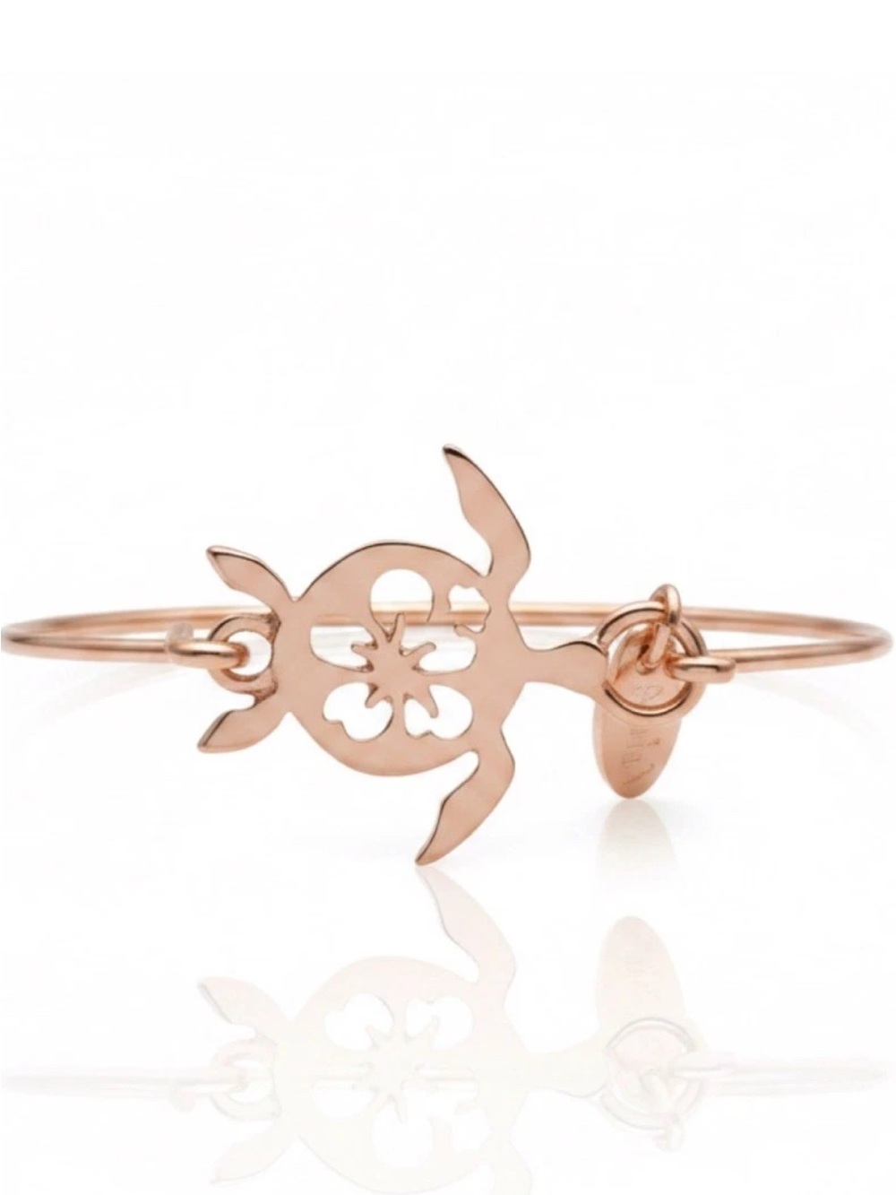 Hawaii Aloha Charm Honu Sea Turtle Hibiscus Flower Rose Gold Bangle Bracelet